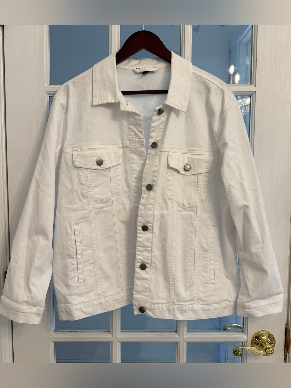 EILEEN FISHER Women’s Organic Cotton Stretch Denim Jean Jacket in White Size L